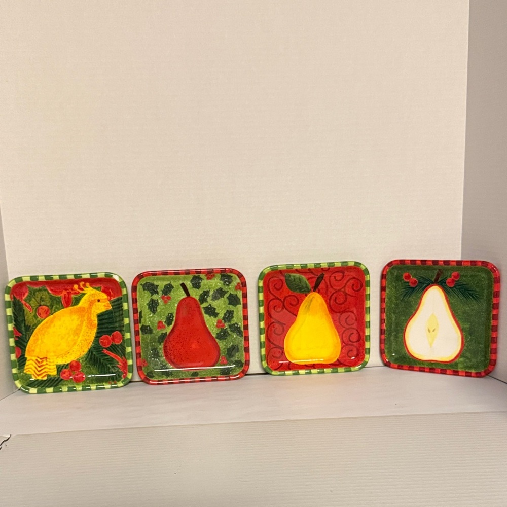 Holiday Fruit Decorative Square Plate Set - Yellow & Red Pear Designs